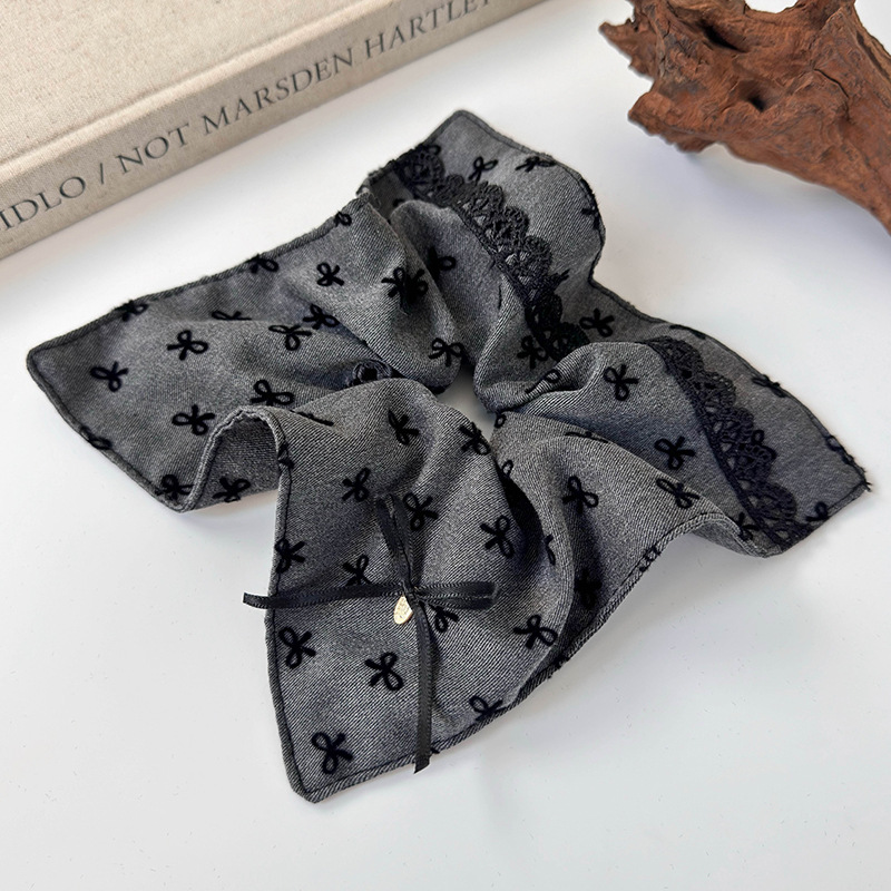 Szara Kokardkowa Opaska z Koronkową Krawędzią