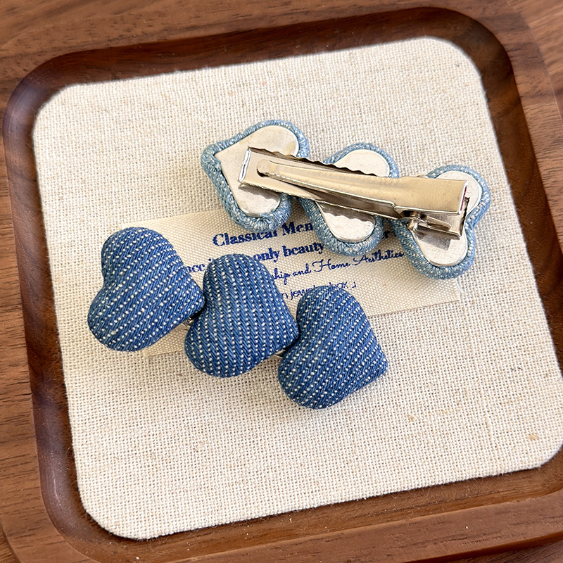 Agraf de Păr cu Inimă Denim Albastru