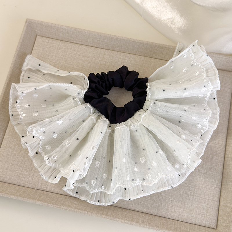 Gumka Do Włosów z Koronką w Kropki i Falbankami