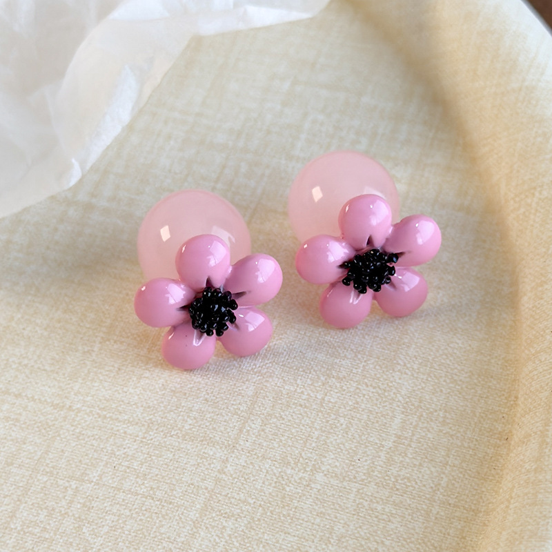 체리 블라썸 레진 플라워 펄 귀걸이