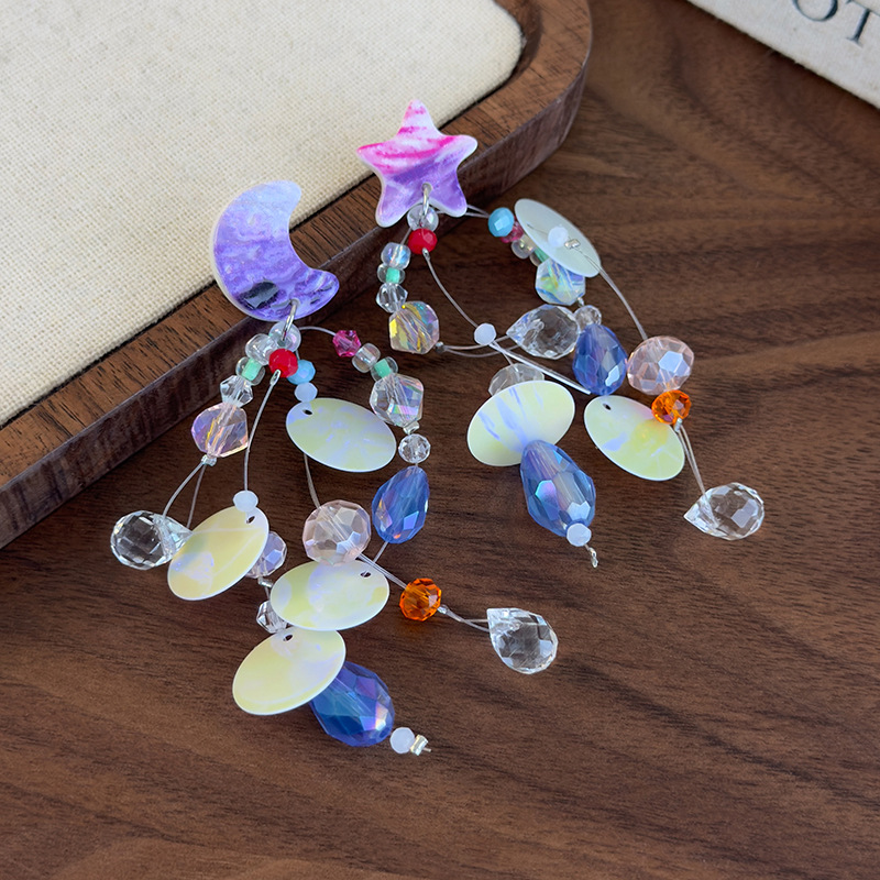 أقراط كريستال مع قلائد القمر والنجوم