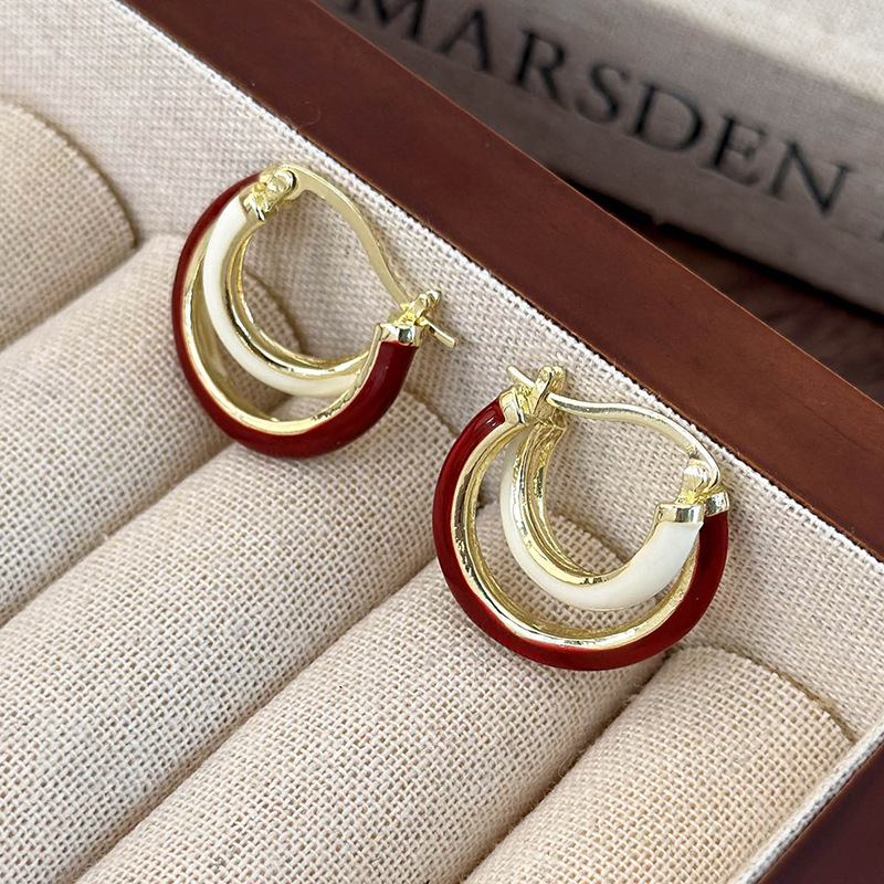 Бордовые геометрические винтажные серьги