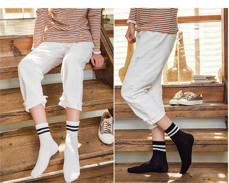Женские Ребристые Носки с Двумя Полосками