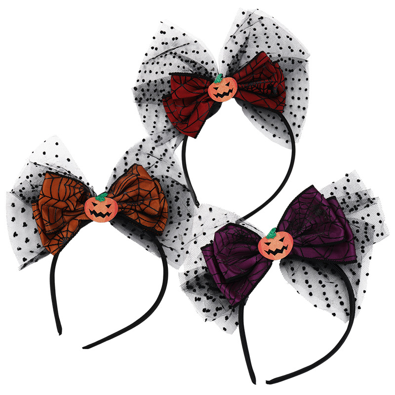 Czarna Opaska z Kokardą i Czaszką Dyni