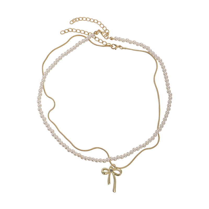 Imitation Pearl Bow Necklace Set
