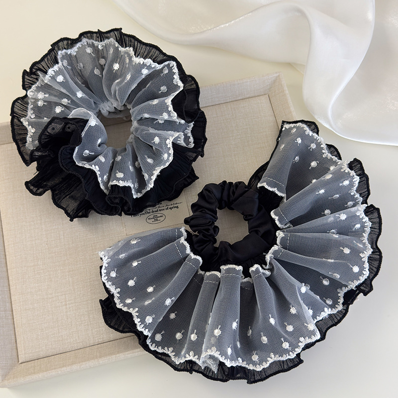 Gumka Do Włosów z Koronką w Kropki i Falbankami