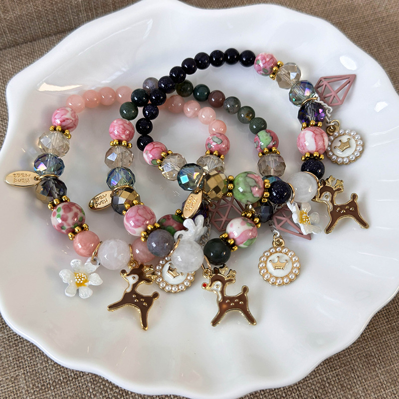 Богемный Браслет с Цветами, Оленем, Жемчугом и Кристаллами