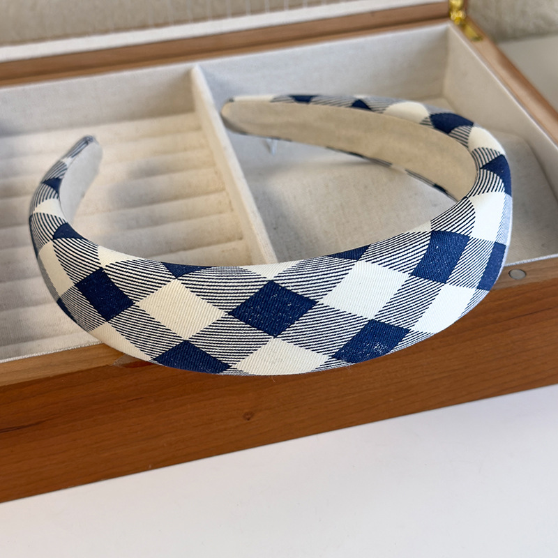 Diadema con Lazo de Cuadros Azules