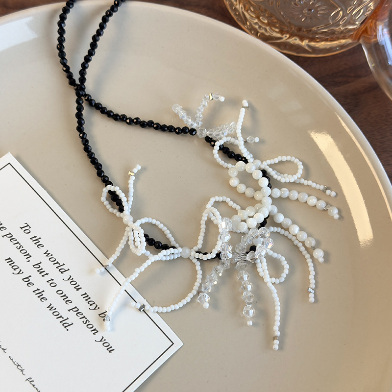 Beaded Crystal Bow Necklace