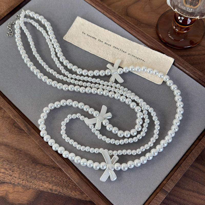 Двухслойное Жемчужное Ожерелье с Бантом