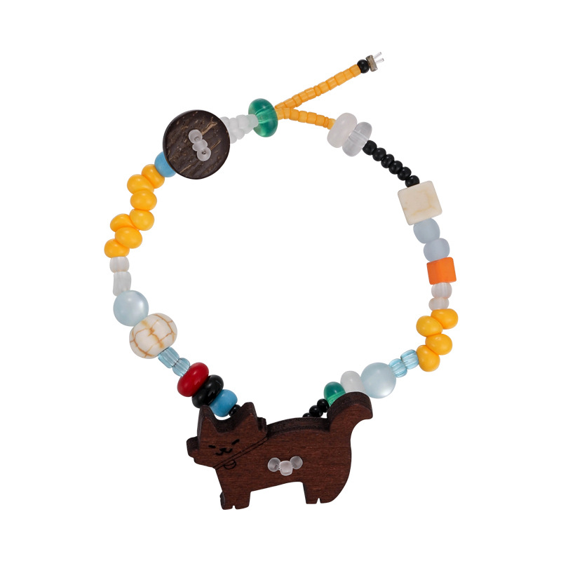 สร้อยข้อมือลูกปัดสุนัขไม้