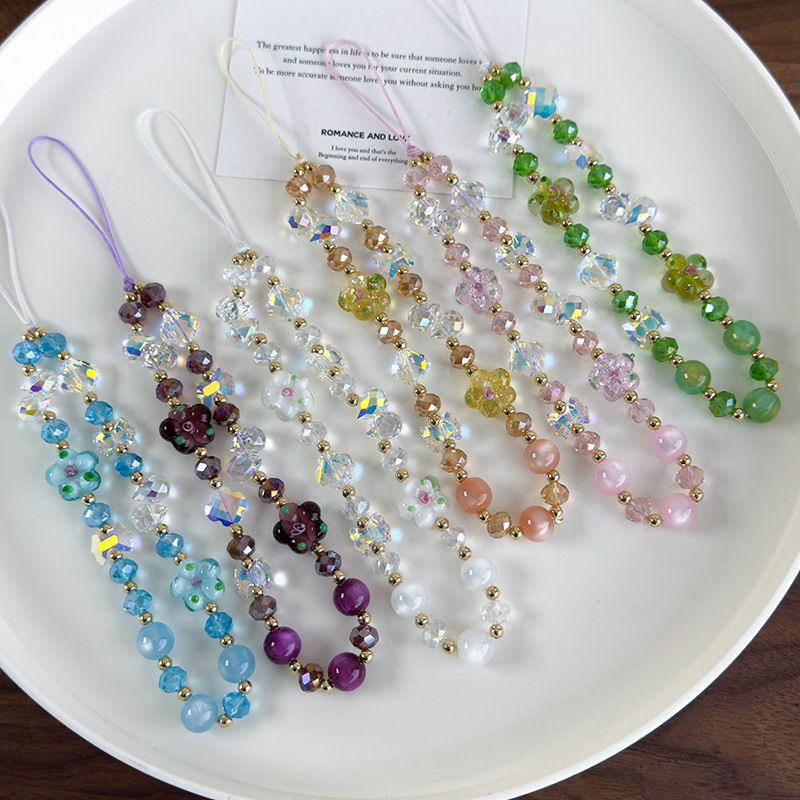 سلسلة هاتف من خرز الزجاج المتلألئ