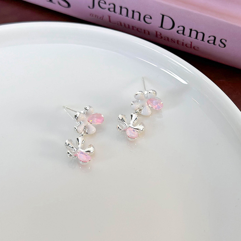 Рожеві Кришталеві Сережки-Квіти