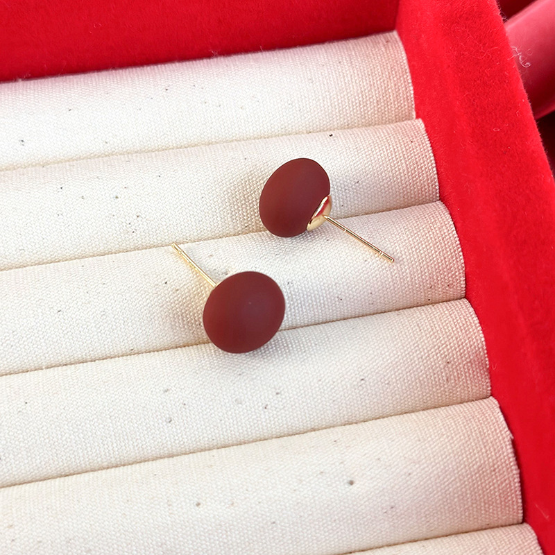 레드 매트 기하학 진주 귀걸이 스터드