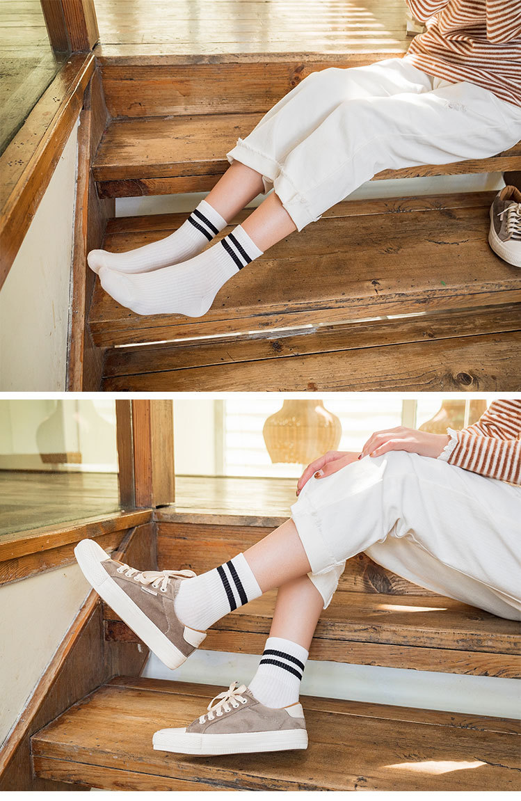 Женские Ребристые Носки с Двумя Полосками