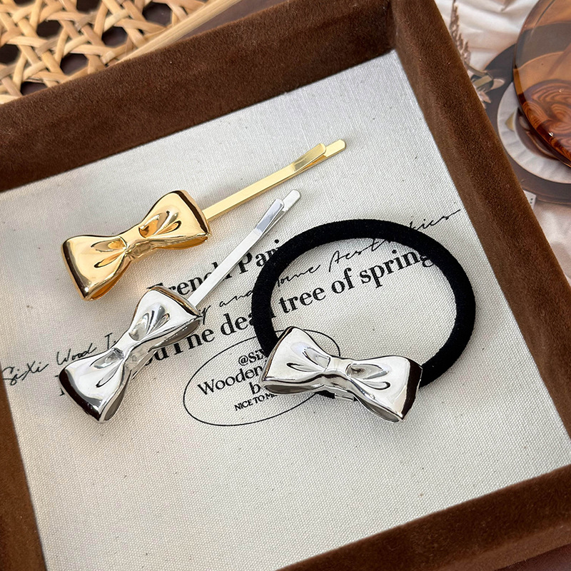 Set Barrette Métallique à Noeud et Élastique à Cheveux