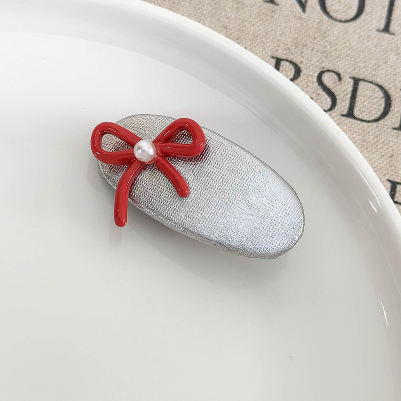 Barrette à Cheveux en Cuir avec Nœud Rouge