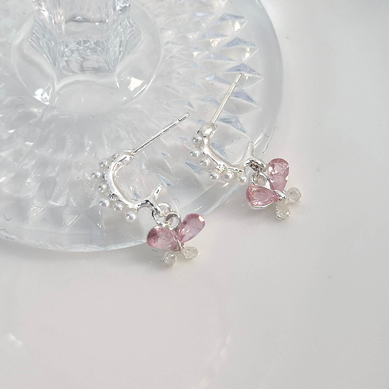 Orecchini Farfalla Perla Cristallo Rosa