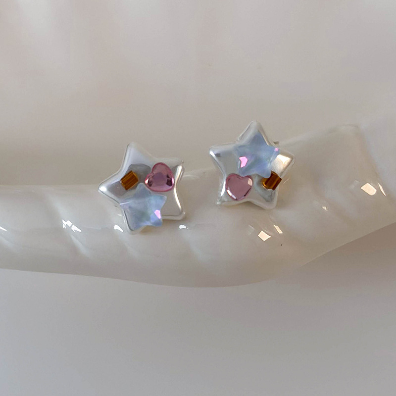 Renkli Rhinestone Kalp Yıldız Kelebek Küpe Stüdyoları