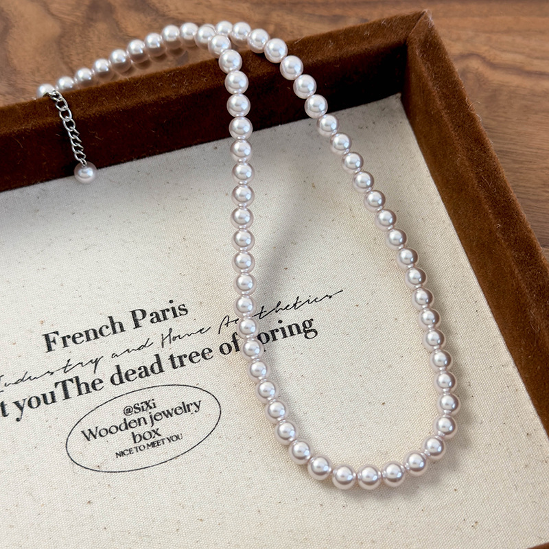 Colar de Pérolas de Vidro Rosa Branco