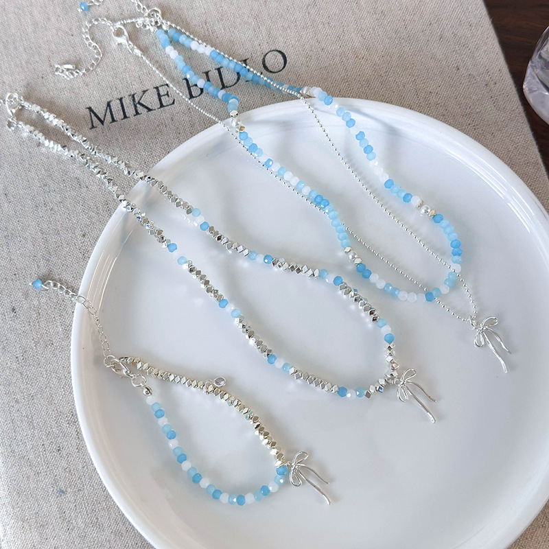 Collana con Fiocco Perle e Perline Blu