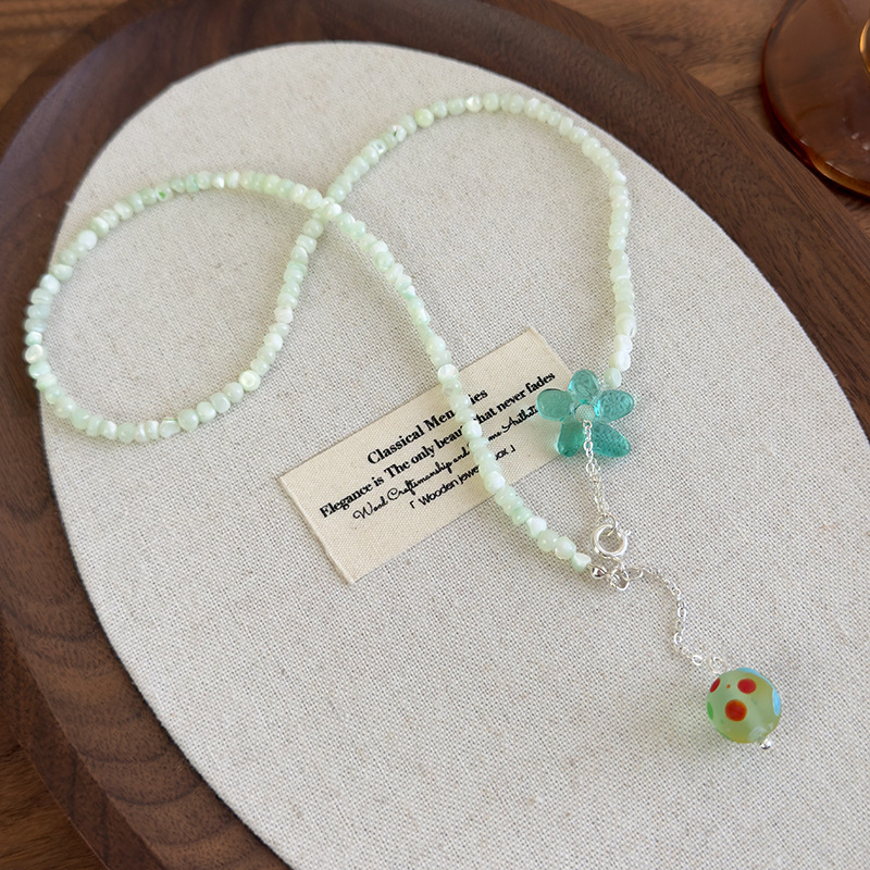 Зелений Квітковий Намисто з Бісером Котяче Око