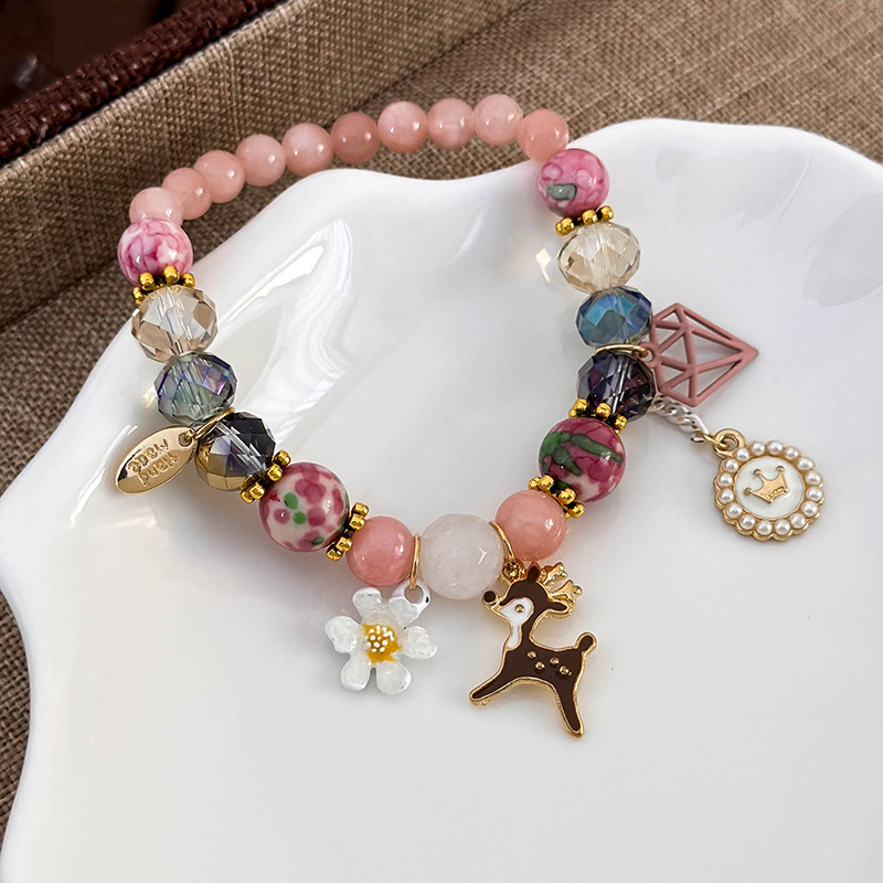 Богемный Браслет с Цветами, Оленем, Жемчугом и Кристаллами