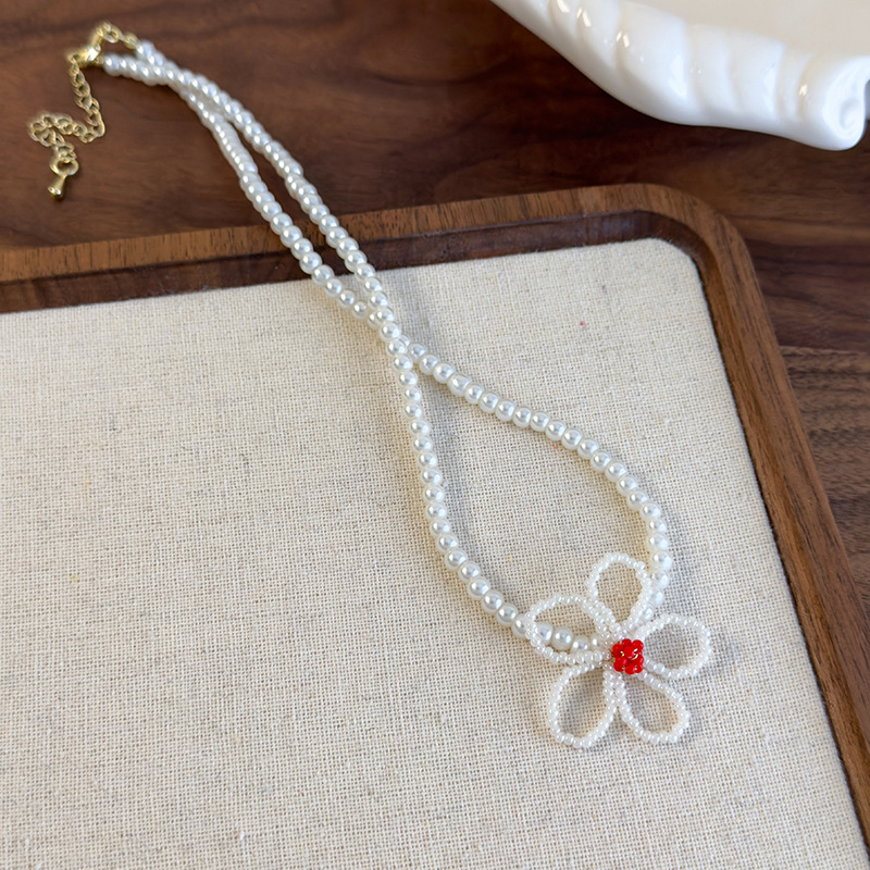 플로럴 비즈 펄 목걸이