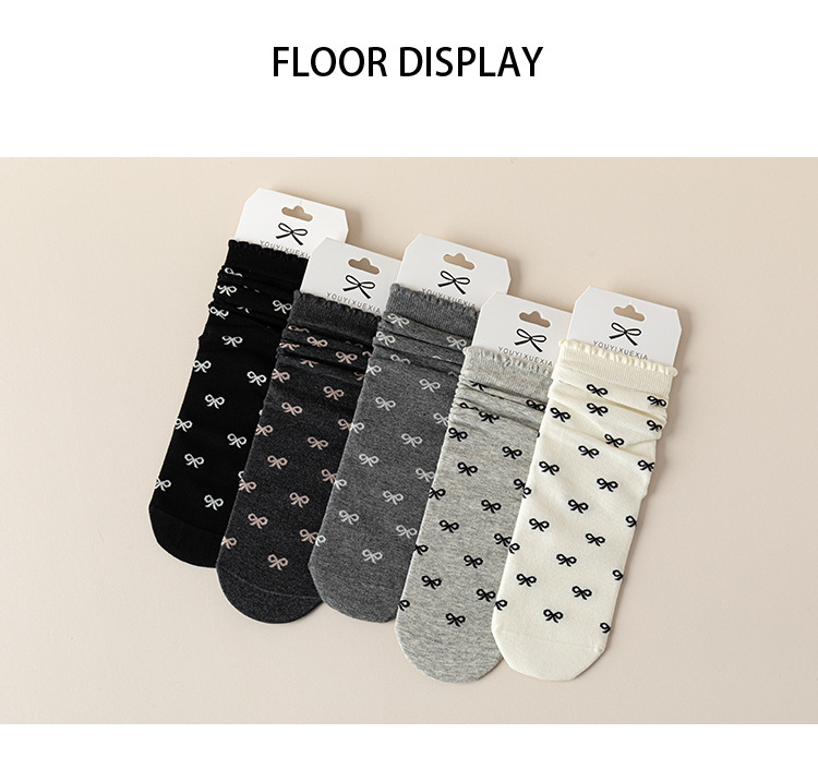 Meias Mid-Calf Sem Costura com Laço de Renda