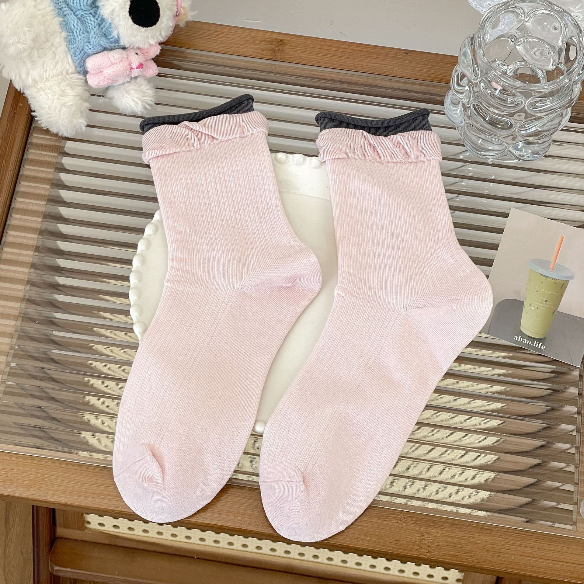 Meias Cano Médio de Algodão Penteado