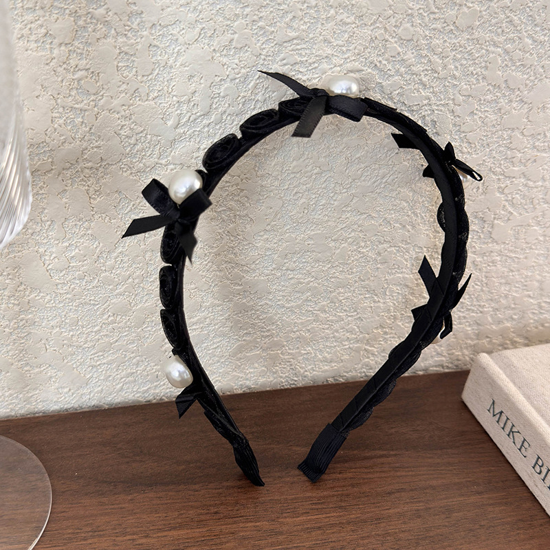 Тонкая повязка для волос в стиле балет с цветочным бантом из жемчуга