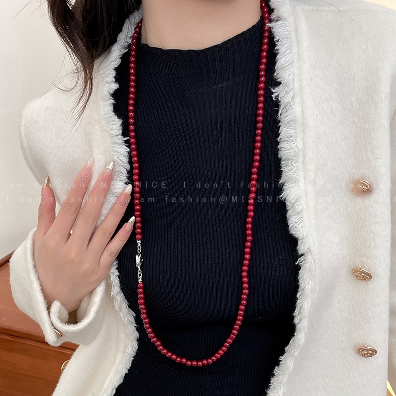 Burgundy Pearl Beaded Necklace