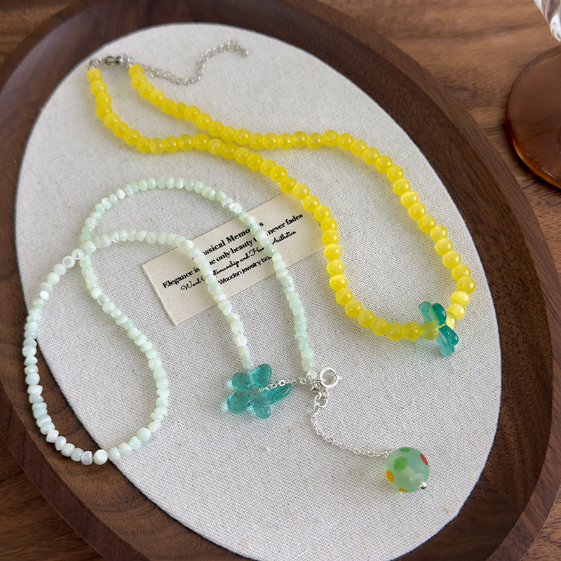 Зелений Квітковий Намисто з Бісером Котяче Око