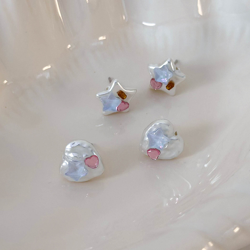 Renkli Rhinestone Kalp Yıldız Kelebek Küpe Stüdyoları