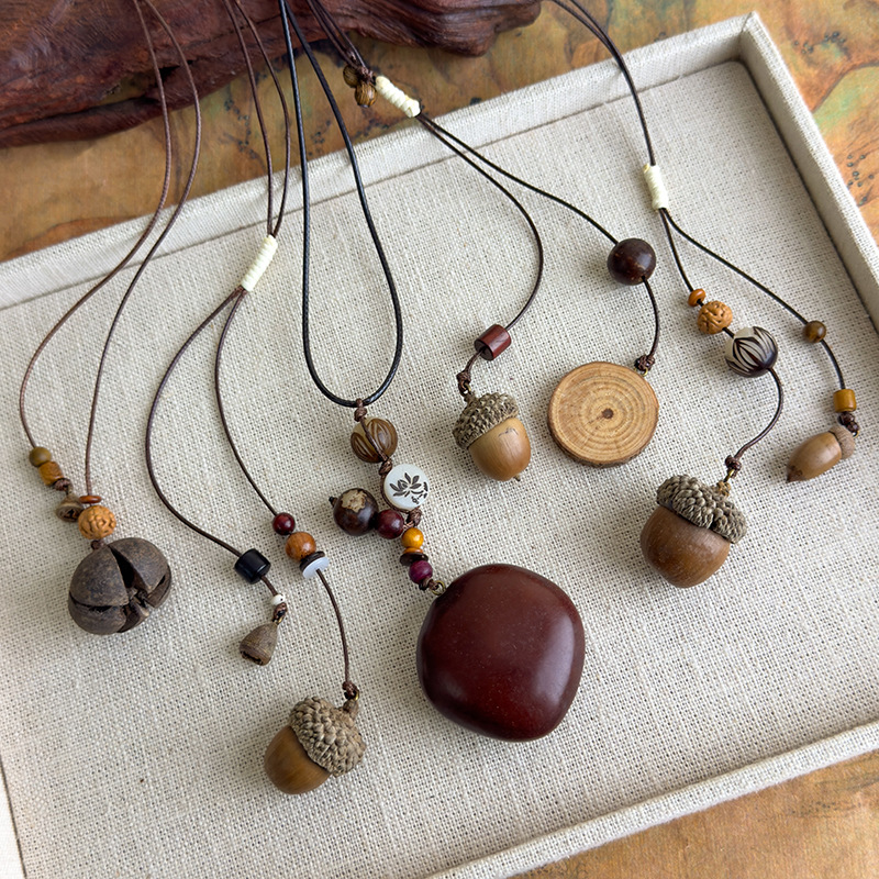 Довгий Восковий Мотузковий Намисто з Жолудем