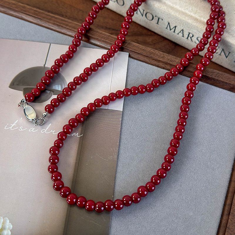 Burgundy Pearl Beaded Necklace