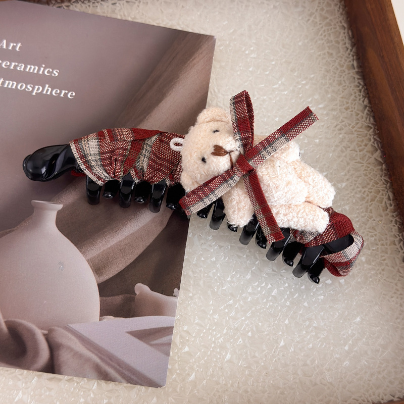 Fundă Tartan și Ursuleț Banana Agrafă de Păr