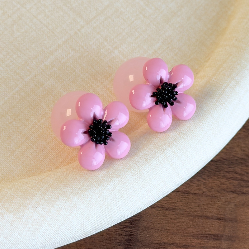 체리 블라썸 레진 플라워 펄 귀걸이