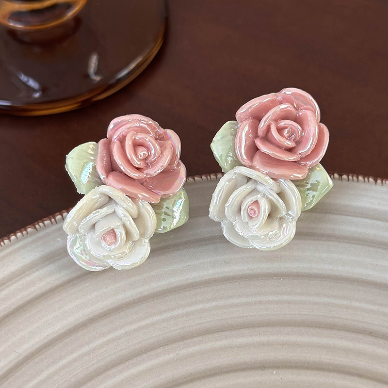 프렌치 빈티지 세라믹 플라워 이어링