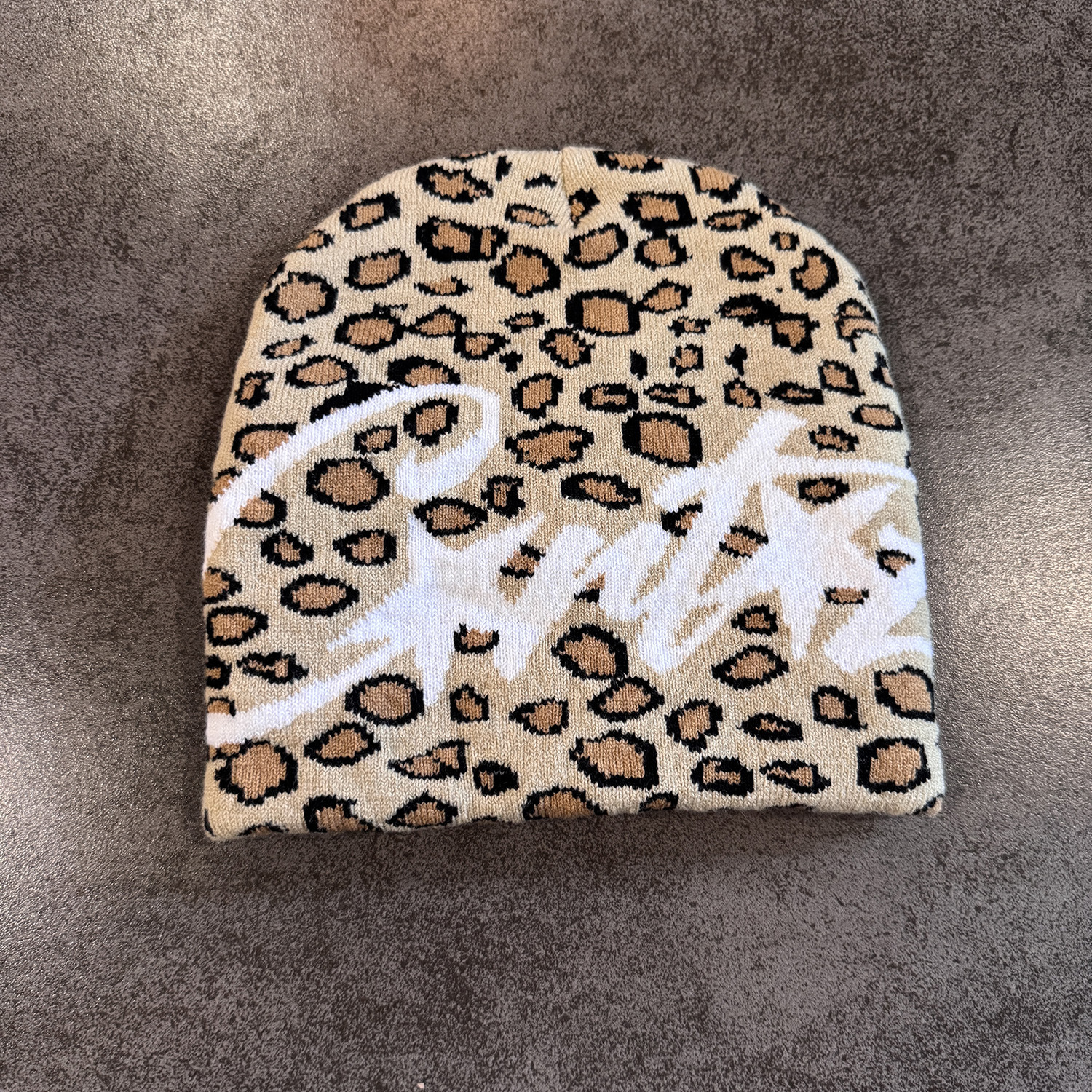 Gorro de Malha Jacquard Estampado Leopardo