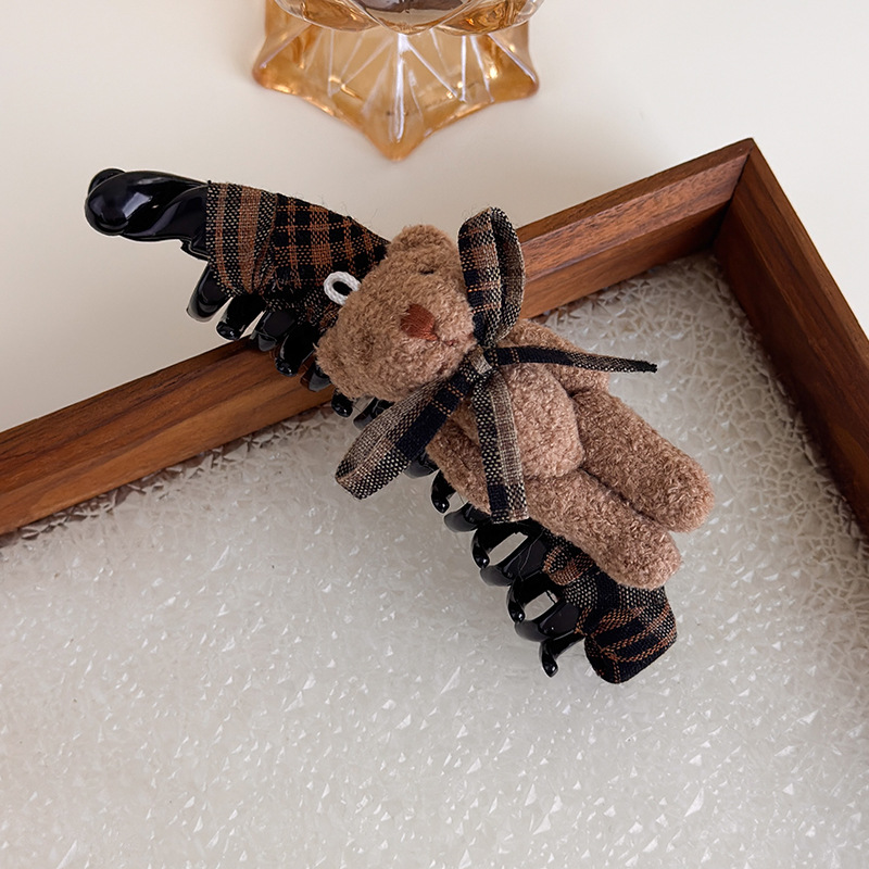 Fundă Tartan și Ursuleț Banana Agrafă de Păr