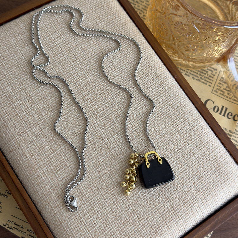 Κολιέ με Κρεμαστό Σταφύλι από Τίγρης Μάτι και Οψιδιανό