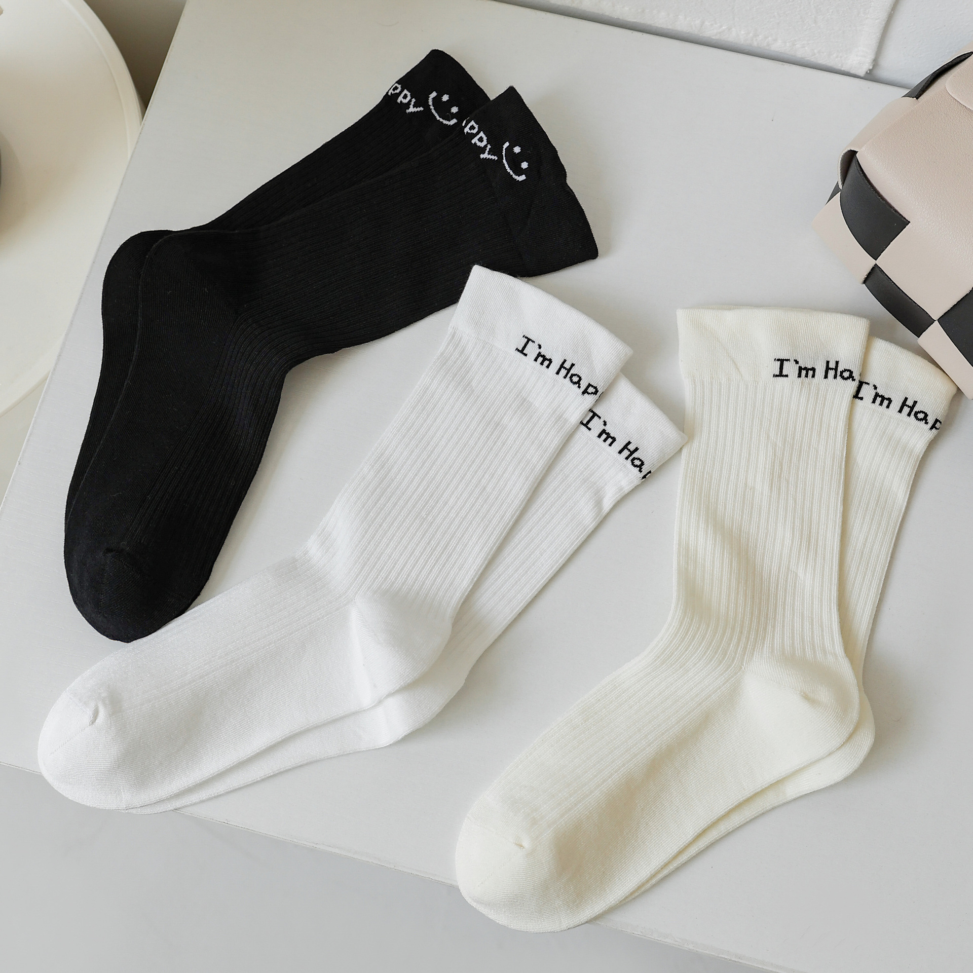 Meias Canelado Preto e Branco