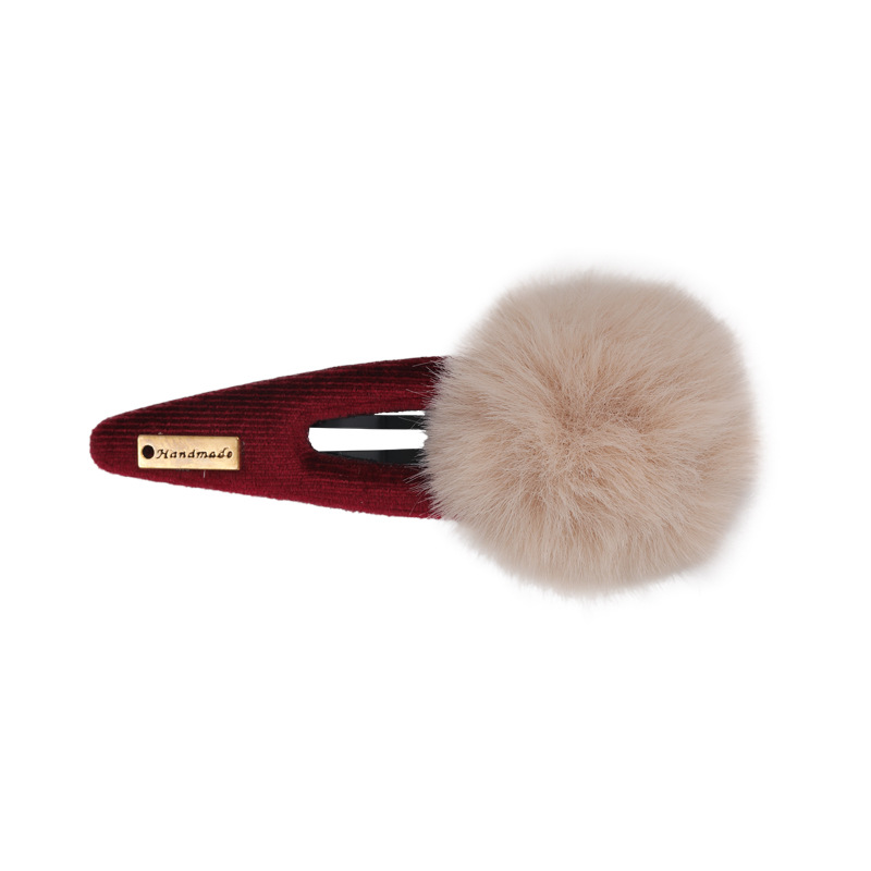 Γεωμετρικά Τριγωνικά Κλιπ Μαλλιών με Γούνα Πον-Πον