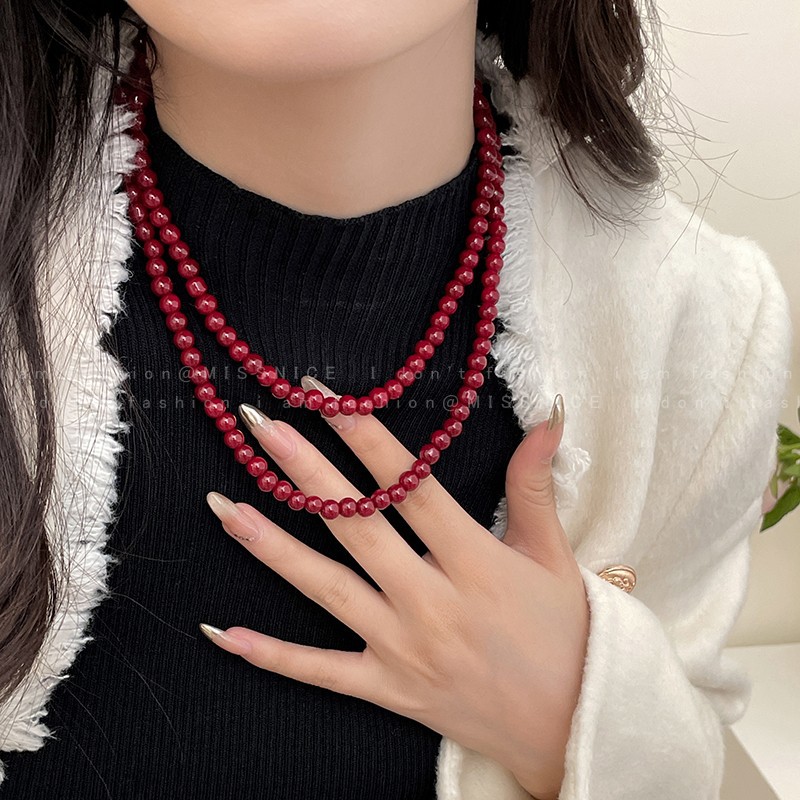 Burgundy Pearl Beaded Necklace