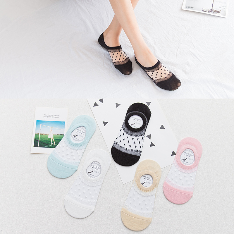 ถุงเท้าไม่โผล่ลายเมชผ้าลายลูกไม้