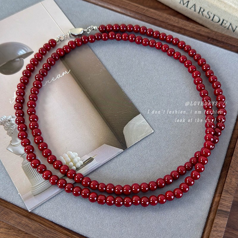 Burgundy Pearl Beaded Necklace