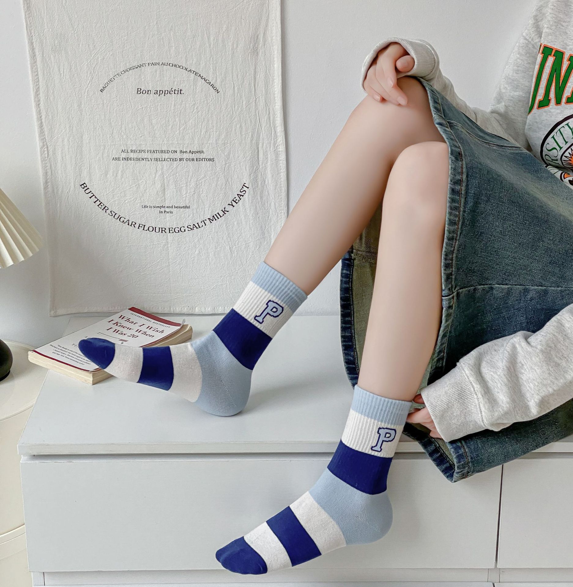 Meias Meia-Altura de Algodão com Letras