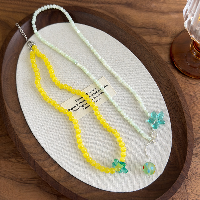 Зелений Квітковий Намисто з Бісером Котяче Око