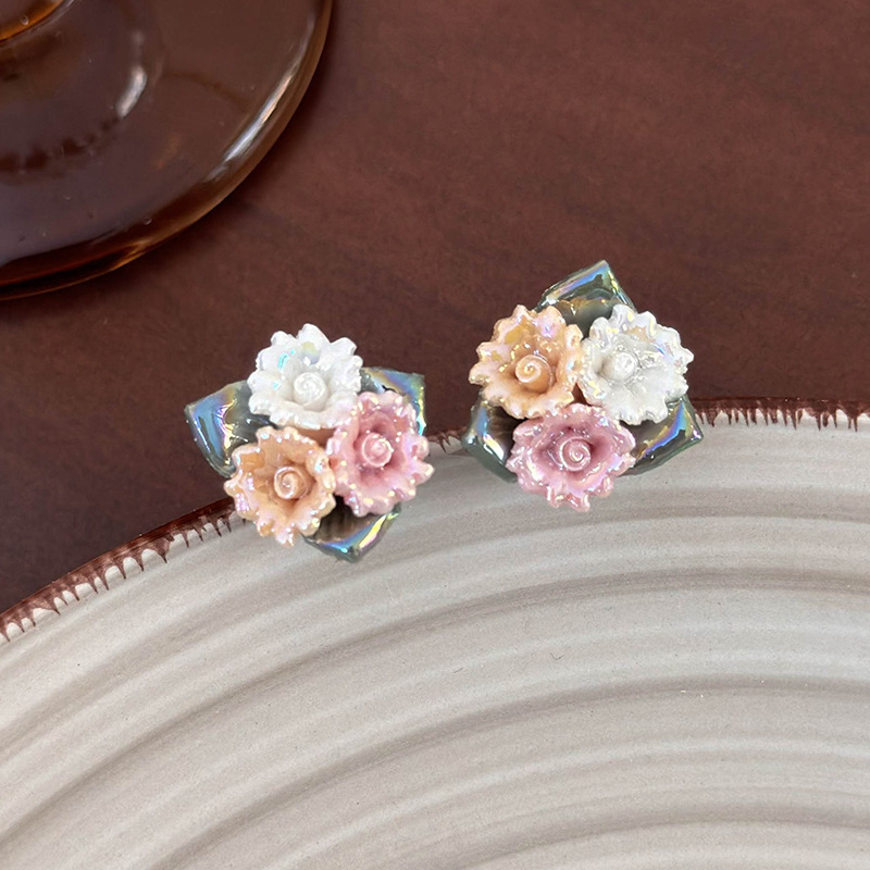 프렌치 빈티지 세라믹 플라워 이어링